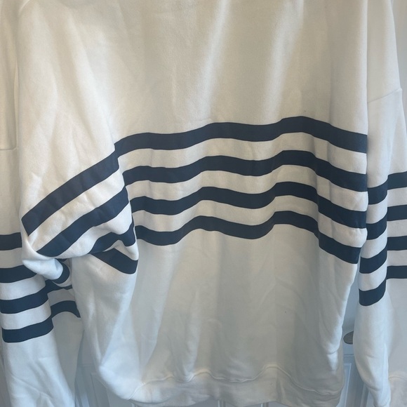 Soft white quarter zip top w navy stripe. NEW TAGS!! Size L. Versatile and cute - Picture 7 of 8